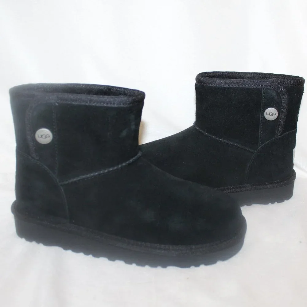 NEW UGG JONA SUEDE SHEARLING GIRL'S MINI SHEARLING LINED BOOTS‎ BLACK